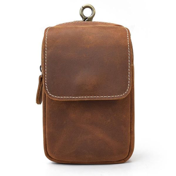 

waist bags vintage double leather bag, outdoor belt hanging mobile phone bag