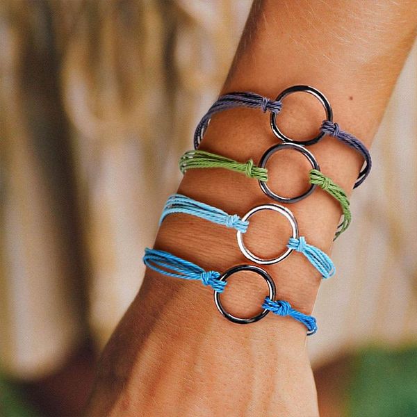 

beaded, strands bracelets for women wax thread hand-woven bracelet waterproof metal circle minimalist style color friendship, Black