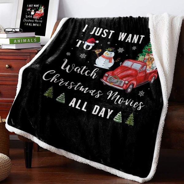 

Vintage Red Truck Christmas Tree Quote Sherpa Flannel Throw Blankets Thick Reversible Plush Fleece Blanket for Bed Couch Sofa
