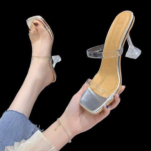 

slippers 9cm high-heeled sandals and women 2021 summer style with 41-42 wine glasses ladies, Black