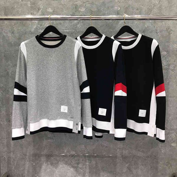 

tb thom sweatshirt autumn fashion brand pullovers classic cotton contrast stitching arm stripes custom wholesale men hoodies, Black