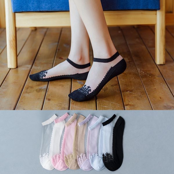 

socks hosiery 2021 children's spring and summer glass silk transparent boat ultra thin women's socks, Black;white