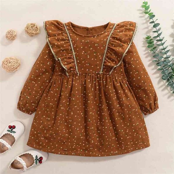 

baby / toddler vintage floral ruffled long-sleeve dress 210528, Red;yellow