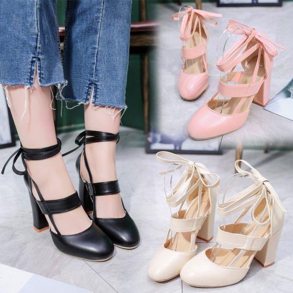 

summer thick heel suede ankle strap high heels sandals women dress shoes, Black