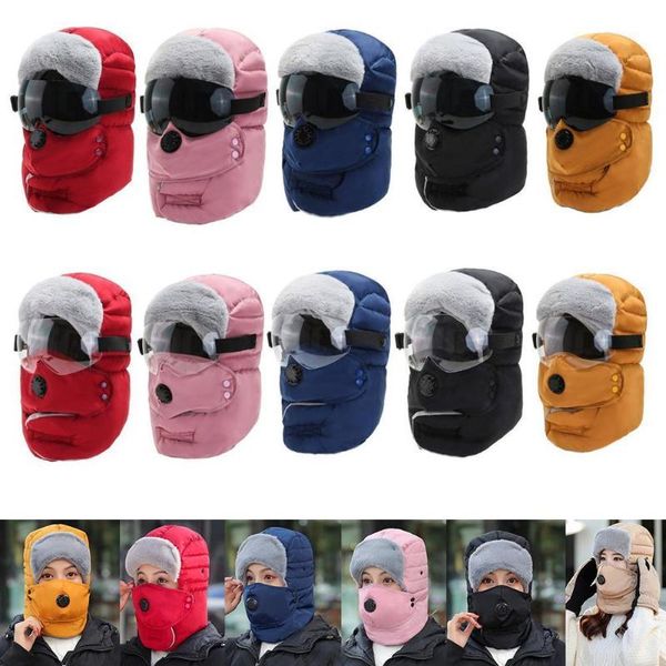 

winter outdoor windproof and waterproof warm hat anti-fog with mirror c8j2 cycling caps & masks, Black