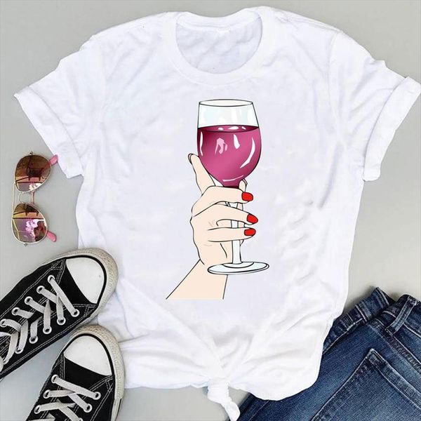 

90s wine trend clothing womens t shirts camisetas mujer graphic summer short sleeve fashion print female clothes tees shirt, White
