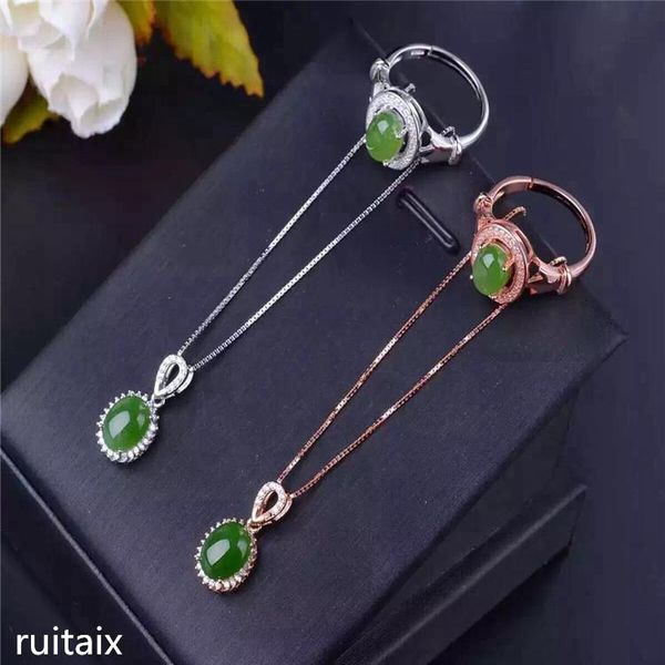 

boutique jewels 925 sterling silver inlays natural hetian jasper ring + necklace pendant set jewelry micro - bracelet, earrings &, Black