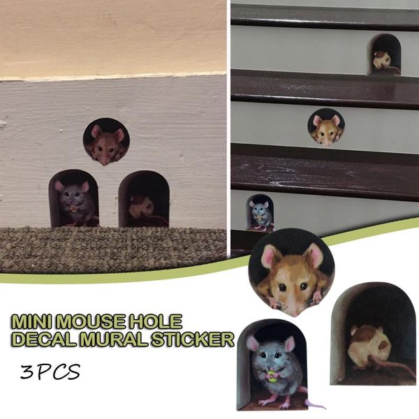

3d creative miniature mouse hole decal mural unique sticker indoor and outdoor decoration 2021 diy wall stickers