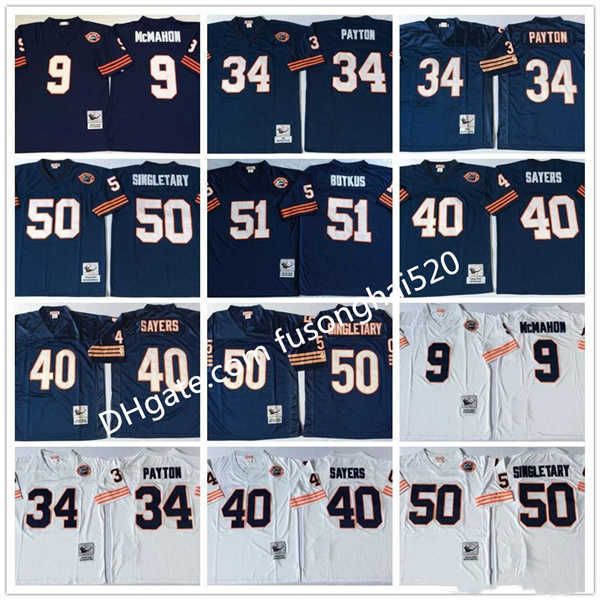 

vintage men 34 walter payton 40 gale sayers 50 mike singletary 51 dick butkus 9 jim mcmahon navy blue white home away college jerseys, Black