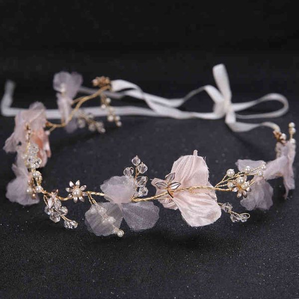 

wedding hair jewelry accessories bride handmade fabric flower band headdress dress studio modeling, Slivery;golden