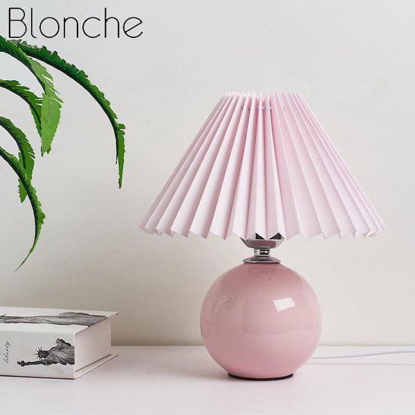 

table lamps korean pleated lamp ins diy ceramic desk for living room home decor cute bedroom bedside light fixtures e27