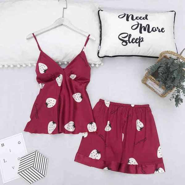 

sleepwear 2 piece stain silk and shorts women summer printing cute pajamas sling short pants set home wear 9979 tyn6, Black;red