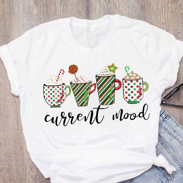 

graphic cartoon happy time 90s womens year clothes merry christmas clothing female lady tees t shirt, White