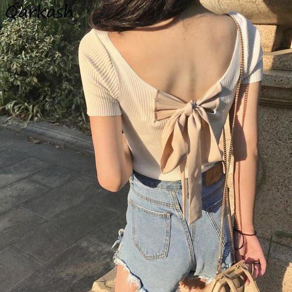 

women's t-shirt t-shirts women backless slim all-match summer thin classic college ins sweet lovely korean fashion streetwear crop, White