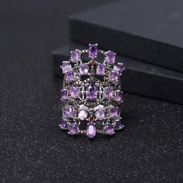 

cluster rings gem's ballet luxury 7.44ct natural amethyst finger 925 sterling silver gemstone vintage ring for women wedding jewelry, Golden;silver