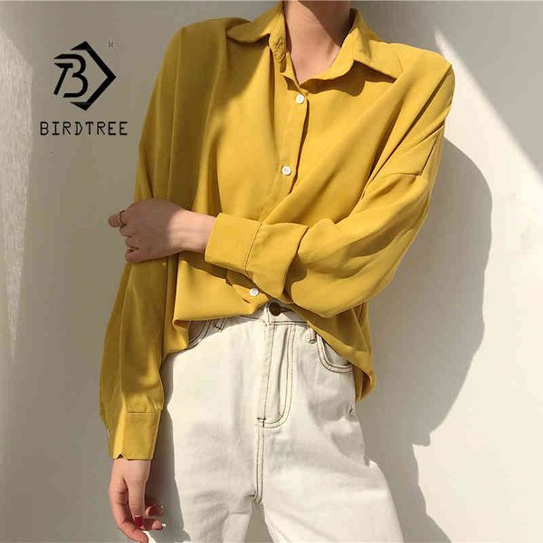 

new arrival women oversized chiffon blouse batwing sleeve button up white shirt casual office lady elegance t05 210430