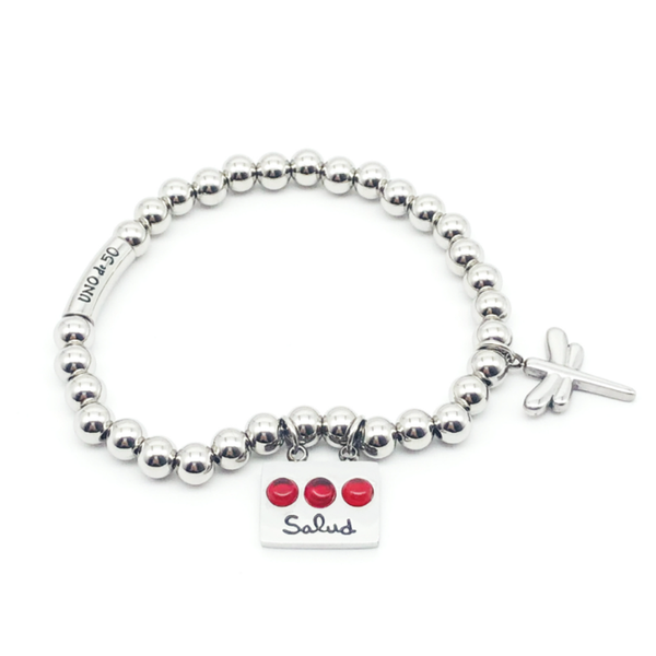 

beaded, strands 6mm bead round tube lettering tag dragonfly men's and women's stainless steel red blue natural stone bracelet und je, Black
