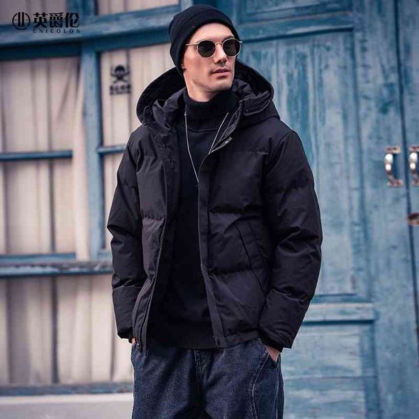 

enjeolon brand men down jackets 90% white duck coats winter thick warm hoodies man clothes yr5310, Black
