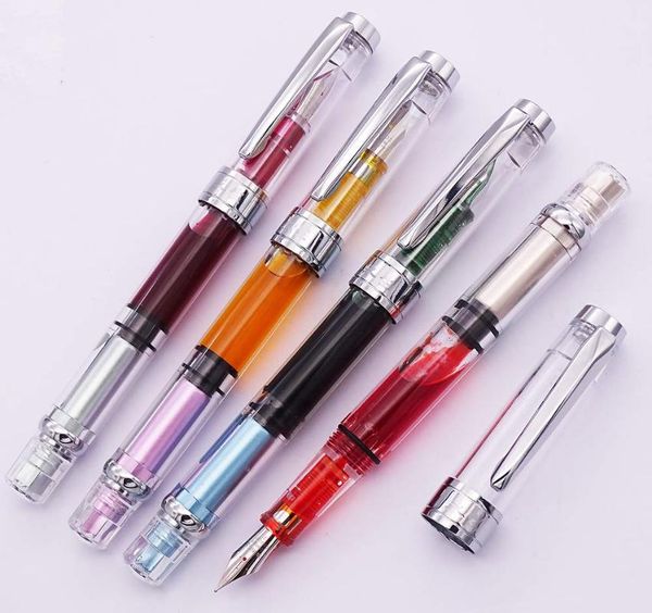 

fountain pens upgraded colorful wing sung 3008 piston transparent pen wingsung silver ef/f nib & trim ink office school gift