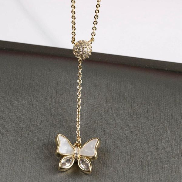 

pendant necklaces 2021 high sense pearl necklace with butterfly female ins does not fade net red temperament clavicle chain, Silver