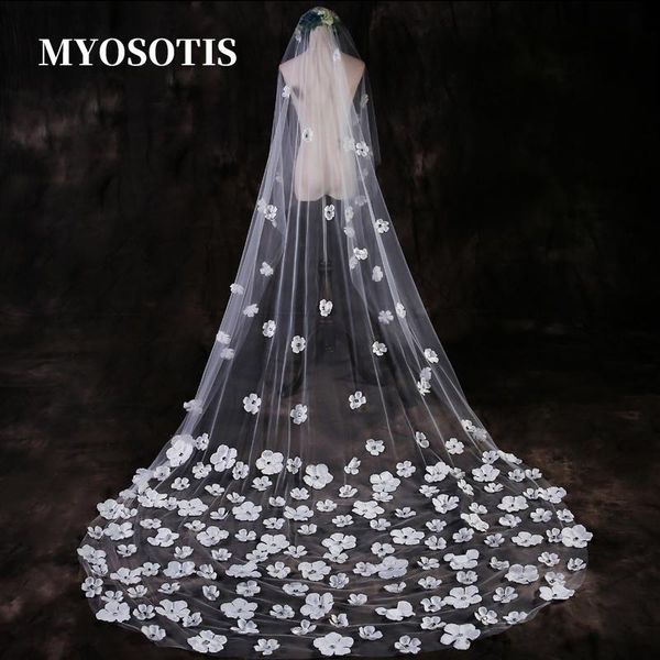 

bridal veils 3d flowers wedding veil luxurious long veu bride 3 meters cathedral drop pure white/ivory, Black