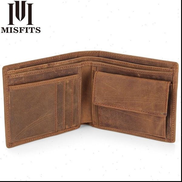 

genuine leather mens wallets crazy horse men wallet coin pocket and card holder purses for male, Red;black