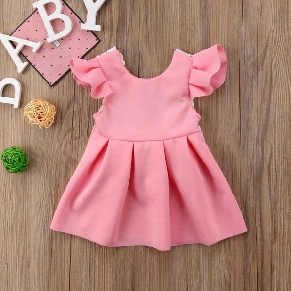 

girl's dresses cute baby girls toddler princess kid ball gown party dress sundress ruffles sleeve lace bow pink blue, Red;yellow
