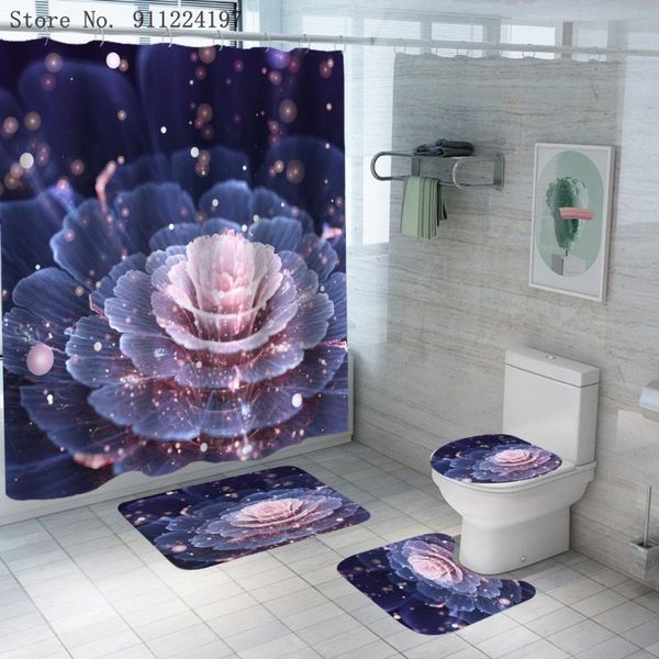 

shower curtains fluorescent blooming flowers curtain with non-slip carpet cover toilet bath mat set bathroom 12 hooks
