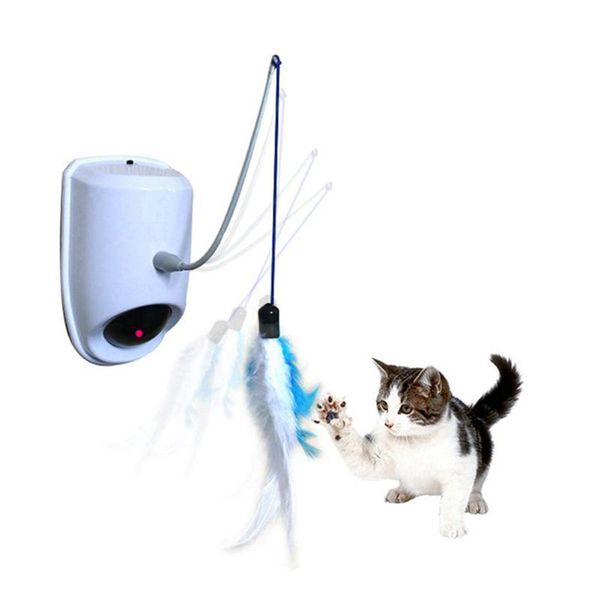 

cat toys auto rotate feather teaser toy interactive wand pet indoor exerciser