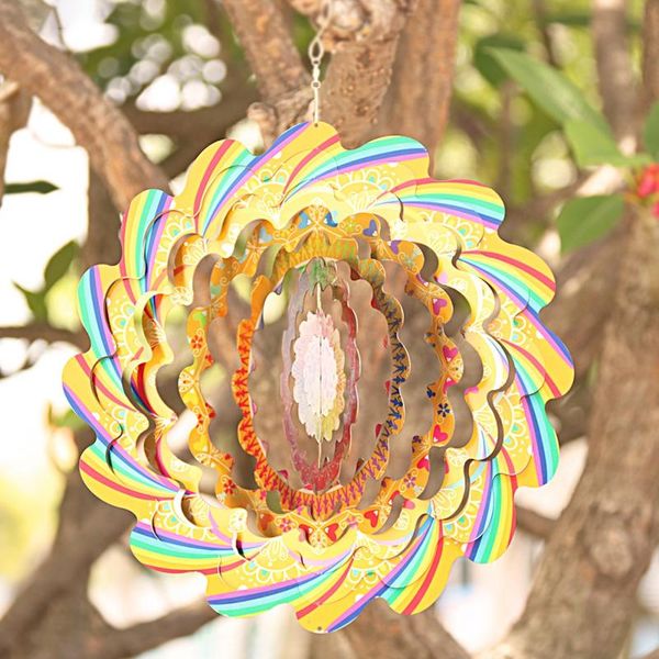 

decorative objects & figurines stainless steel 3d mandala wind chimes flowing light spin ornaments for garden house hanging decor