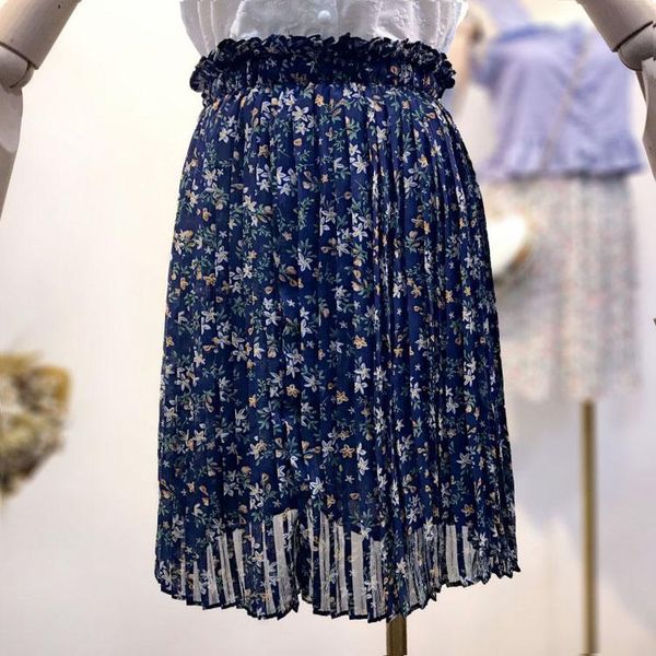 

skirts 2021 women's summer pleated printed floral chiffon mini skirt faldas mujer moda, Black