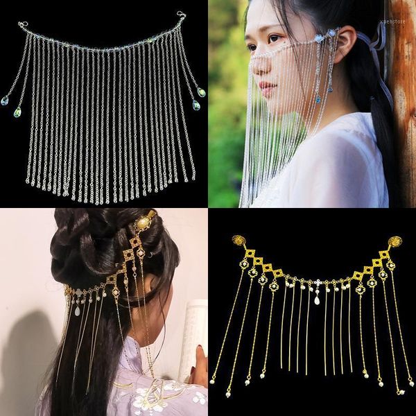 

xinhuaease hanfu hair accessories face veil vintage tassel headdress decoration hangings ancient style pography golden silver1