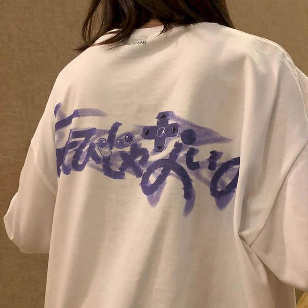 

spring autumn harajuku t-shirt women printed graffiti loose long sleeve tshirt woman gothic clothing women's, White
