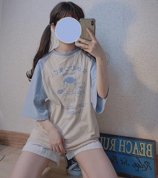 

women's t-shirt spring women girls summer japan kawaii loose shirt female cute cartoon printed shirts lovely tshirts females, White