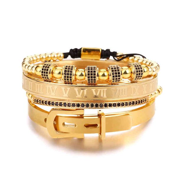 

bangle bracelets selling exaggerated micro inlaid zircon punk stainless steel roman letter set men, Golden;silver