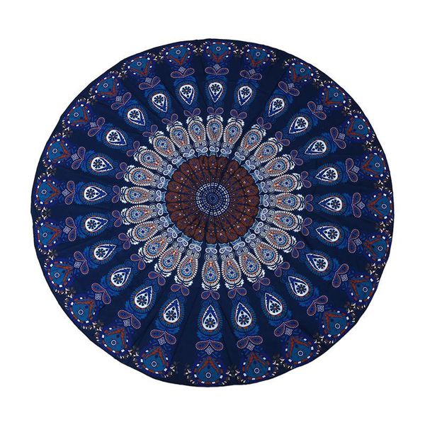 

outdoor pads round mandala beach blanket towel hippie wall tapestry yoga mat (blue)