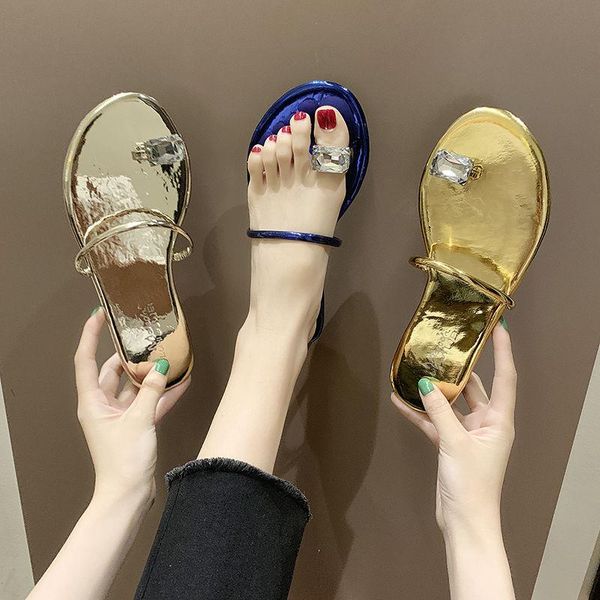 

slippers 2021 women sandals summer women's pinch flash drill fashion wild rhinestone flip-flops, Black