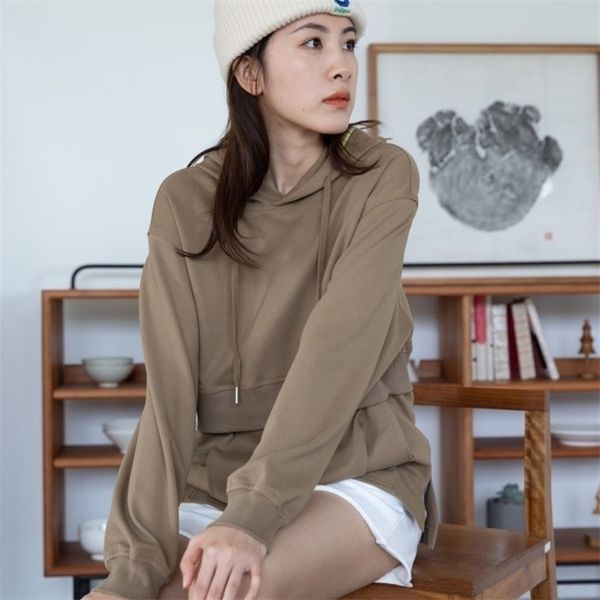 

2021 korean version new loose hooded short sweater insert pocket thin coat women's fashion super hot, Black