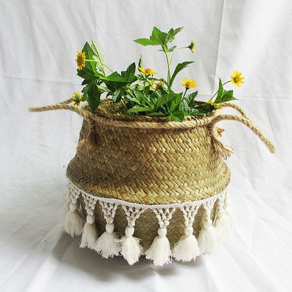 

rope double knot long tassel storage basket portable baskets