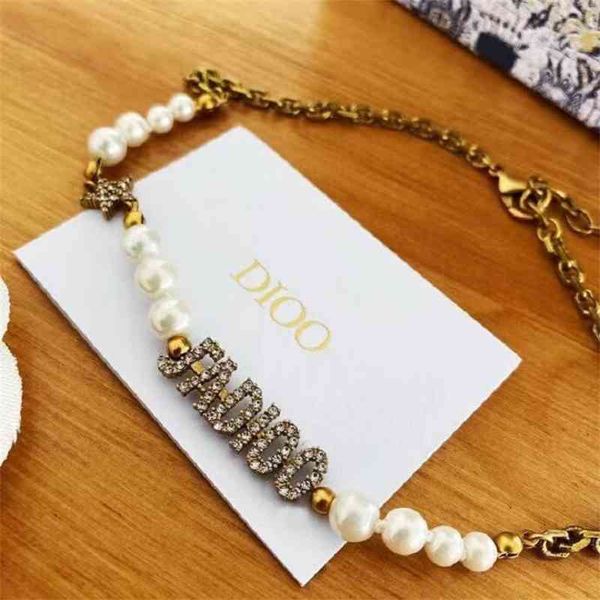 

70% off outlet online / 2021 new letter inlaid diamond pearl necklace, Black