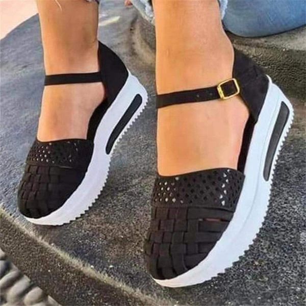 

women's sandals retro shoes thick bottom flats platform casual female fashion summer for women 2021 plus 36-43, Black