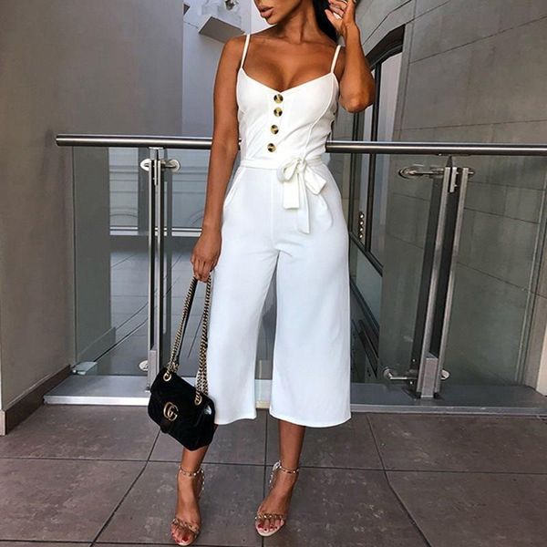 

backless button overalls belt elegant womens jumpsuits bandage bodysuit black white playsuit