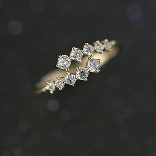 

cluster rings minimalist female small zircon stone ring boho rose gold filled wedding fashion cute engagement promise for women, Golden;silver