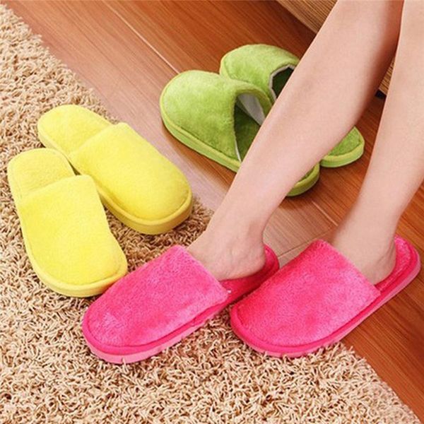 

women home slippers autumn winter warm furry plush shoes indoor bedroom light eva couple cotton slipper solid soft flip flops, Black