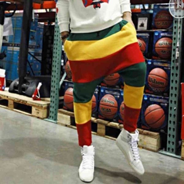 

pant 28-42 striped rainbow hare slacks hanging crotch big size casual beach men's sports pants cgex, Black