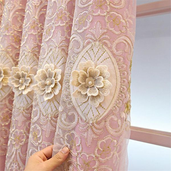 

curtain & drapes custom european-style luxury flower embossed curtains for living room bedroom cloth + tulle double layer blue blackout 4