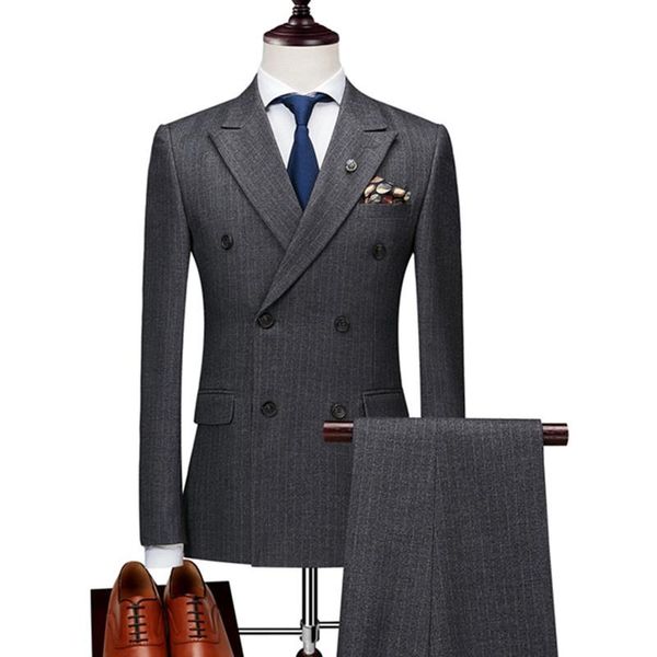 

men's suits & blazers jas broek vest men double breasted pak set 2021 slim fit verticale streep luxe wedding dress blazer j, White;black