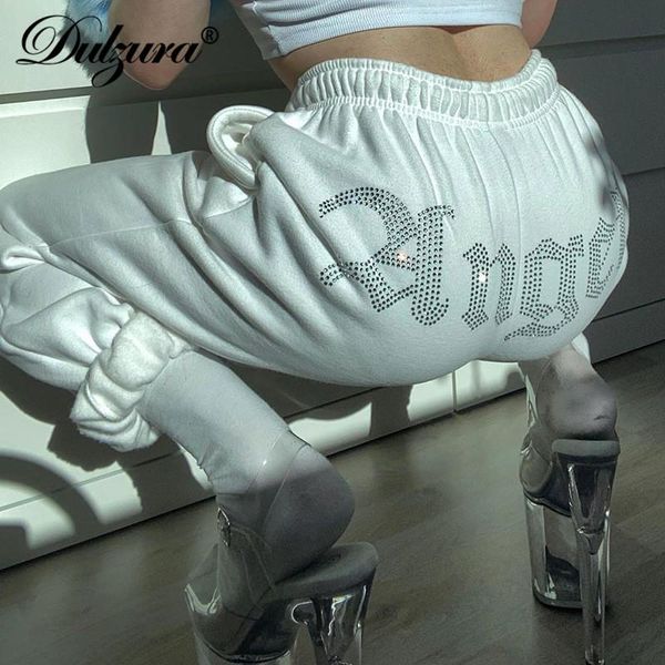 

dulzura angel letter rhinestone women sweatpants high waist harem pants jogger streetwear casual sporty trousers loungewear women's & c, Black;white