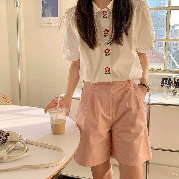 

women's shorts real s pure color all-matching elastic waist, White;black