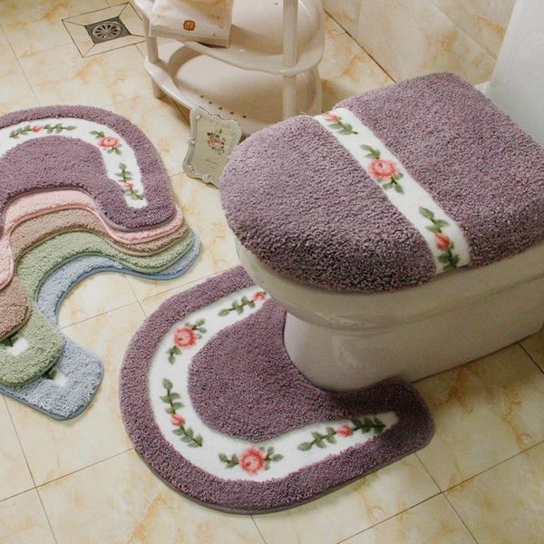 

bath mats 1pcs pastoral style toilet rug flower pattern bathroom mat u shape anti-slip carpets home floor decor pads 50x50cm